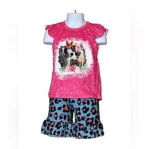 NEW Boutique Girl’s Farm Animals Print 2PC Top and Ruffle Shorts Matching Set